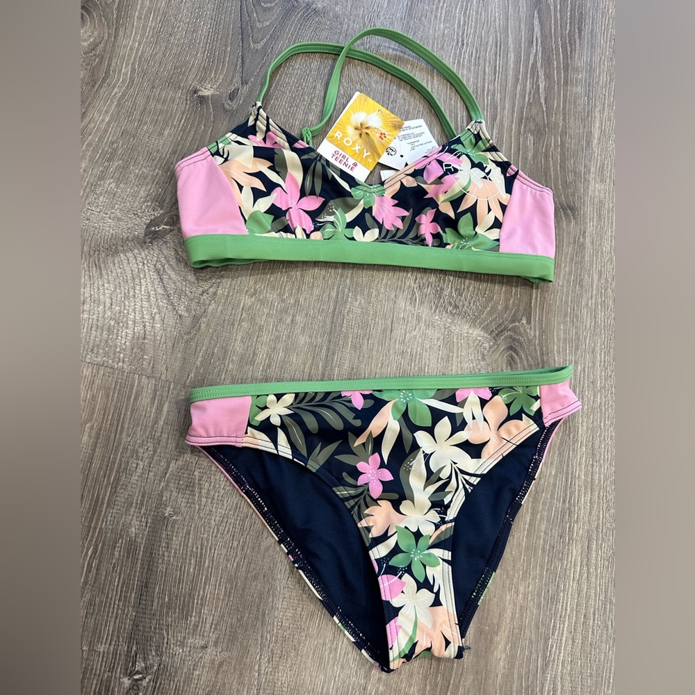 Roxy teen Floral Swim Set - Pink and Green size 14